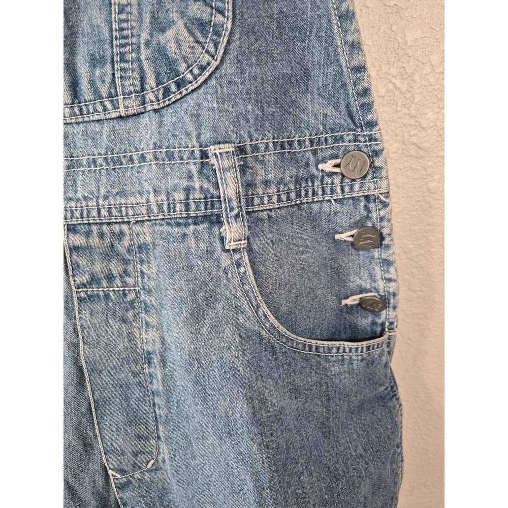 New York Jeans Vintage 90s Denim Shortalls Light Wash Blue Overalls Shorts L - Picture 3 of 10